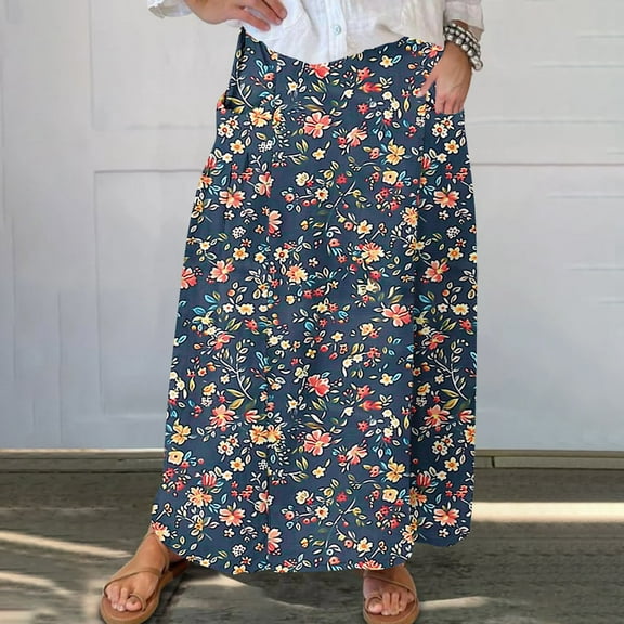 Xixinqiwan No Boundaries Maxi Skirts for Women 2025,Women Flowy Long Skirts Summer Beach Pleated Elastic High Waisted Casual Swing Maxi Flared Skirts