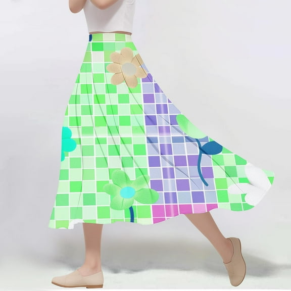 Xixinqiwan No Boundaries Maxi Skirts for Women 2025,Women Flowy Long Skirts Summer Beach Pleated Elastic High Waisted Casual Swing Maxi Flared Skirts