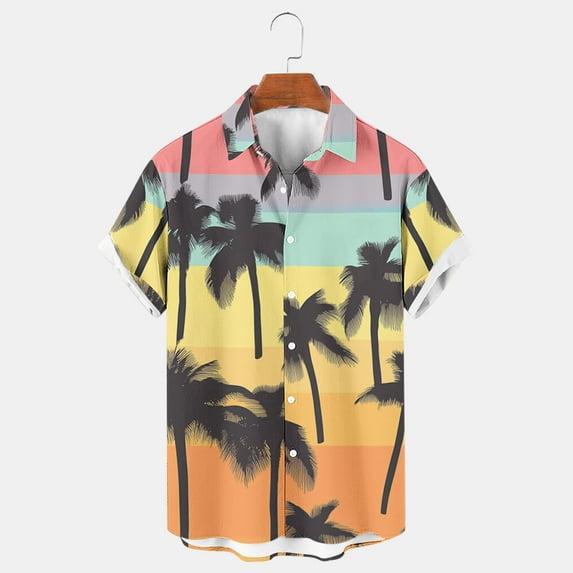 Xixinqiwan Men's Hawaiian Button Down Shirts Short Sleeve Tropical Printed Shirt Vacation Beach Wear
