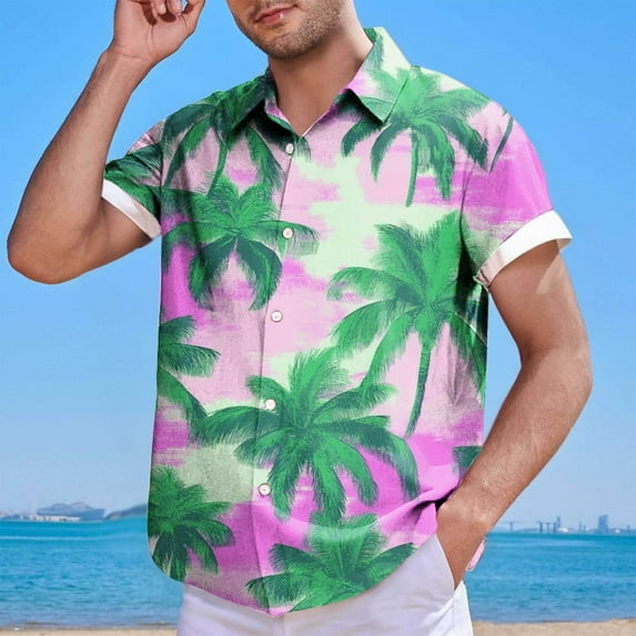 Xixinqiwan No Boundaries Men's Hawaiian Button Down Shirts Short Sleeve Tropical Printed Shirt Vacation Beach Wear