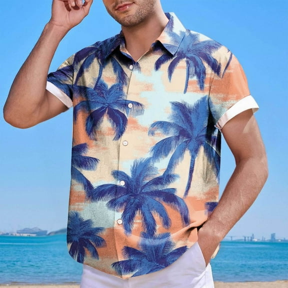 Xixinqiwan Men's Hawaiian Button Down Shirts Short Sleeve Tropical Printed Shirt Vacation Beach Wear
