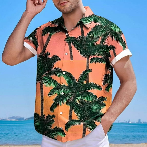 Xixinqiwan Men's Hawaiian Style Linen Shirts Short Sleeve Button Down Lapel Beach Shirt for Summer Lightweight Casual Vacation Tops
