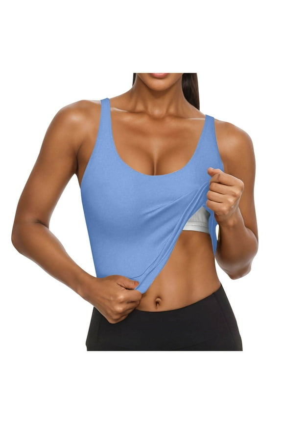 Summer Tank Top for Women,Womens Scoop Neck Tank Tops Longline Padded Sports Bra Spaghetti Strappy Workout Yoga Crop Tops