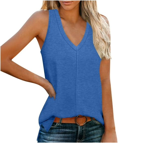Xixinqiwan No Boundaries Tank Tops for Women,Women's Summer V Neck Tank Tops Casual Loose Fit Flowy Sleeveless Shirt Basic Tunic Tops
