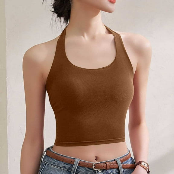 Xixinqiwan Tank Tops for Women,Womens Scoop Neck Tank Tops Longline Padded Sports Bra Spaghetti Strappy Workout Yoga Crop Tops