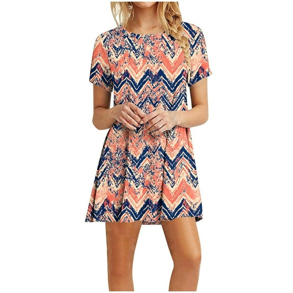 Xixinqiwan Women Dress No Boundaries,Women's Short Sleeve Crew Neck Vintage Style Printed Dress,2025 Flowy Dress Beach Clothes