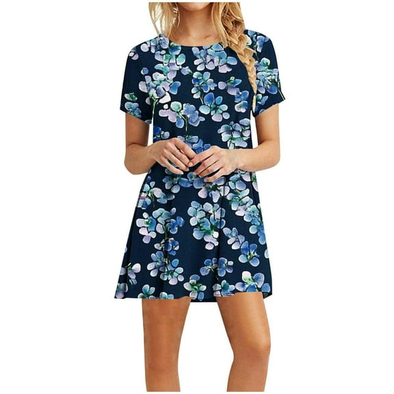 Xixinqiwan No Boundaries Women Dress Plus Size,Women's Short Sleeve Crew Neck Floral Print Dress,Comfy Lightweight Dress Daily Wear