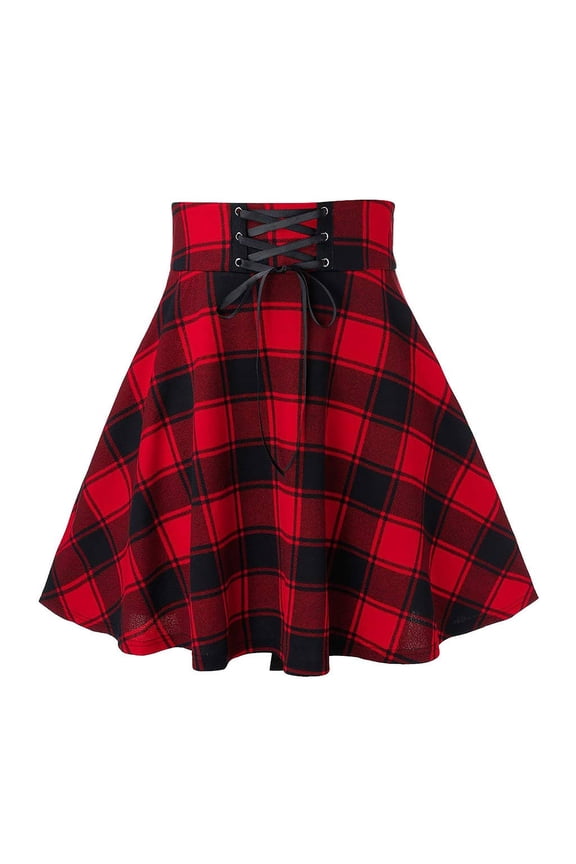 Women Plus Size Skirt,Mini Skirts for Women Plaid Printed Lace-Up Short Skirt Short A-Line Skirts with Tiered Design