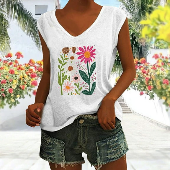 Xixinqiwan No Boundaries Women Tops ,Women's Cap Sleeve Tank Tops V Neck Cute Printed Workout T Shirts Casual Loose Tunic Blouse