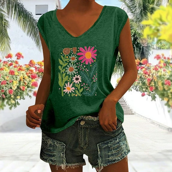 Xixinqiwan No Boundaries Women Tops ,Women's Cap Sleeve Tank Tops V Neck Cute Printed Workout T Shirts Casual Loose Tunic Blouse