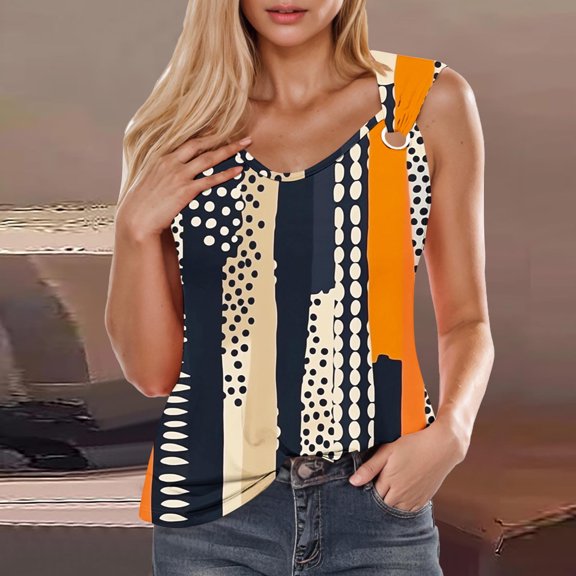 Xixinqiwan Women Tops,Women's Summer Loose Tank V-Neck Sleeveless Shirts Floral Print Pattern Tunic Blouse Camisole Top