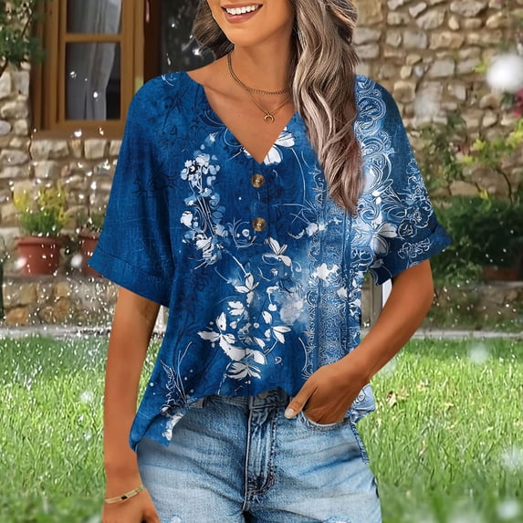 Xixinqiwan No Boundaries Women Tops ,Womens Short Sleeve Shirts Hawaiian Tropical Floral Printed Casual Vacation Tshirt Blouse Summer Tops