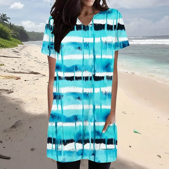 Xixinqiwan Women Tops,Womens Summer Tops Short Sleeve Trendy Tops V Neck Loose Fit Shirts Flowy Tunic Blouse