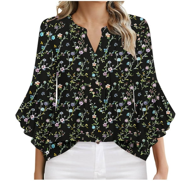 Xixinqiwan No Boundaries Women Tops,Women's Casual 3/4 Sleeve T-Shirts V Neck Cute Tunic Tops Basic Tees Blouses Business Work Tee Top Black 2XL