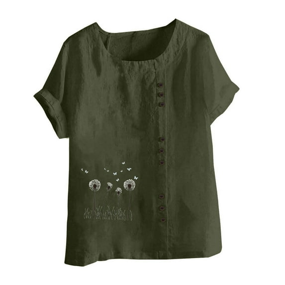 Xixinqiwan Women Tops,Womens Summer Dressy Blouses Crew Neck Short Sleeve Tunic Tops for Leggings Casual T-Shirts Army Green 4XL
