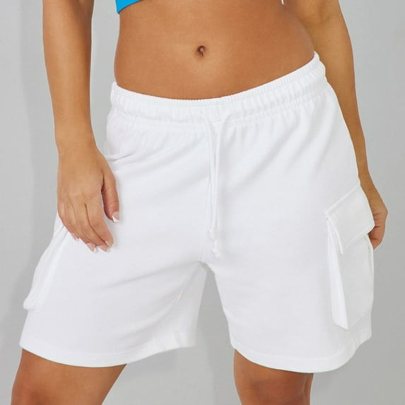 Xixinqiwan Women's Cargo Sweat Shorts Comfy Elastic Wide Waistband Shorts High Waisted Summer Casual Shorts with Pockets