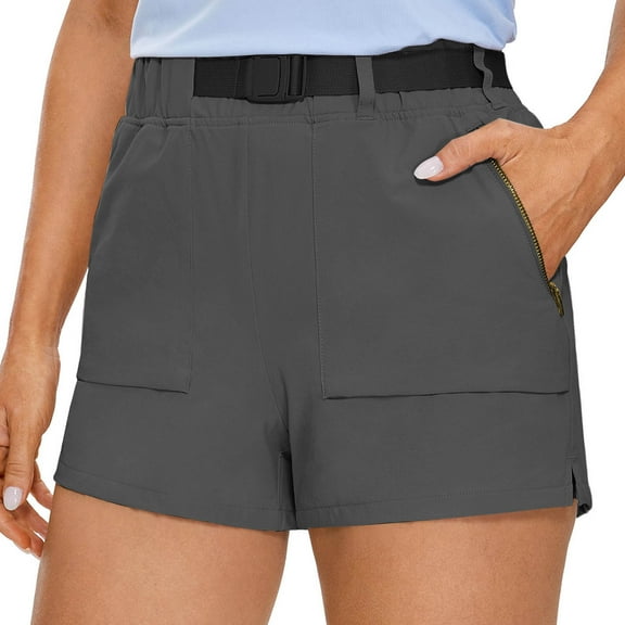 Xixinqiwan Women's Cargo Work Shorts Solid Color Classic Chino Short Cuffed High-Cut Shorts with Pockets