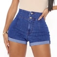 thumbnail image 1 of Xixinqiwan Women's Casual Stretchy Denim Shorts High Waist Skinny Butt Lift Folded Hem Jeans Shorts Hotpants, 1 of 9