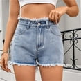 thumbnail image 1 of Xixinqiwan No Boundaries Women's Mid Rise Jean Short Summer Stretchy Straight Leg Raw Hem Denim Shorts with Pockets, 1 of 8