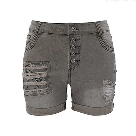 Xixinqiwan No Boundaries Women's Mid Rise Jean Short Summer Stretchy Straight Leg Ripped Raw Hem Denim Shorts with Pockets