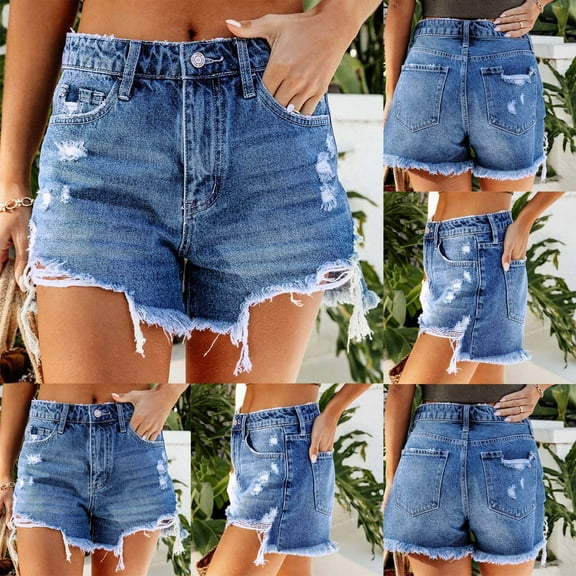 Xixinqiwan No Boundaries Women's Ripped Distressed Skinny Denim Shorts Ripped Frayed Womens Hot Pants Jean Shorts Summer Casual Wear