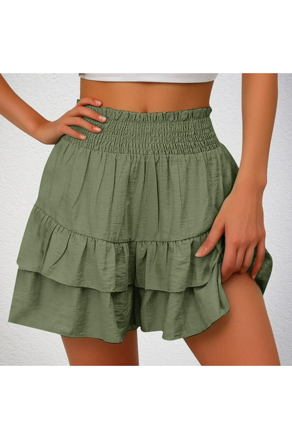 Women's Summer Ruffle Shorts Pleated Mini Skirt Layered Casual Flowy Beach Shorts Skort