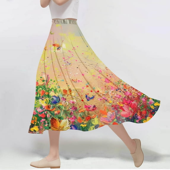 Xixinqiwan No Boundaries Women's and Women's Plus Skirts,Women's Boho Long Skirts Flowy High Waist Floral Maxi Skirt Summer Regular Trendy Skirts