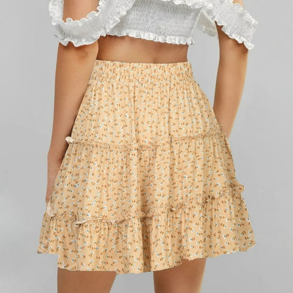 Xixinqiwan No Boundaries Women's and Women's Plus Skorts,Women's Mini Skirt Bohemian Ethnic Ruffle Floral Printed Short Skirts with Layered Design