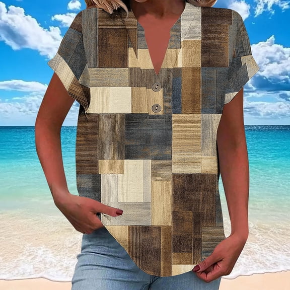 Xixinqiwan Womens Plus Size Tshirt Floral Printed Graphic Tees Short Sleeve Button Down Shirts Summer Casual Loose Beach Tops