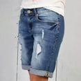 thumbnail image 1 of Xixinqiwan No Boundaries Womens Ripped Jean Shorts High Waist Stretchy Staight Leg Bermuda Denim Shorts Knee Length Casual Summer Short, 1 of 6