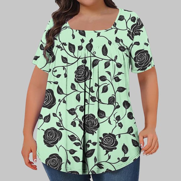 Xixinqiwan Womens Summer Tops Short Sleeve Casual Shirts Floral Tee Trendy Basics V Neck Plain Tshirt