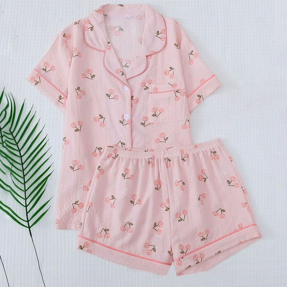 Xixinqiwan Pajama Set for Women Plus Size,Women's Short Sleeve Sleepwear Button Down Pjs Lounge Sets Soft Nightwear Two Piece Shorts Outfits Set