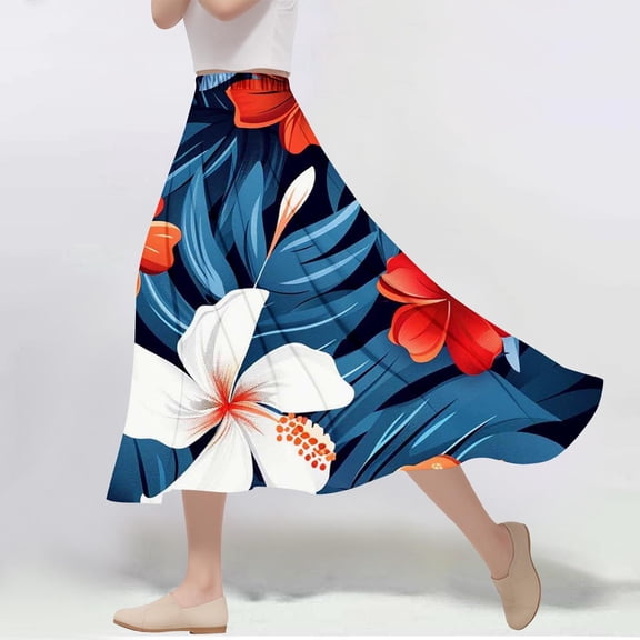 Xixinqiwan Plus Size Skirt for Women Clearance,Women's Boho Long Skirts Flowy High Waist Floral Maxi Skirt Summer Regular Trendy Skirts