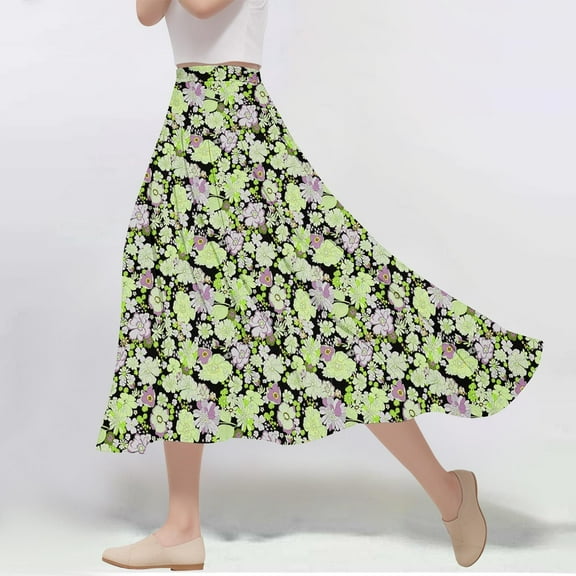 Xixinqiwan Plus Size Skirt for Women Clearance,Women's Summer Floral Maxi Skirt Beach Casual Elastic Waist A Line Skirt Trendy Flowy Long Skirt