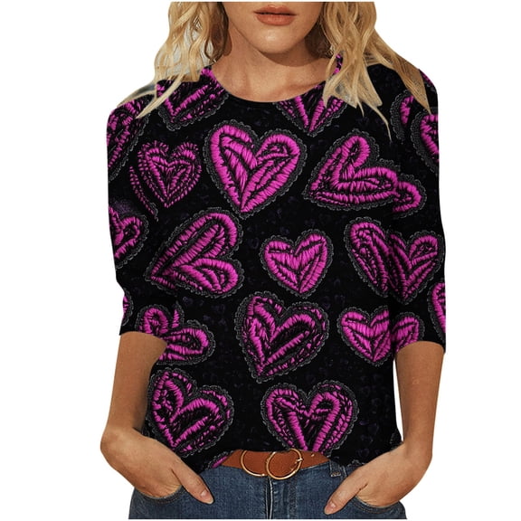 Xixinqiwan Plus Size Tops for Women,Womens Love Heart T-Shirts Casual Long Sleeve Valentine's Day Graphic Tees Tops