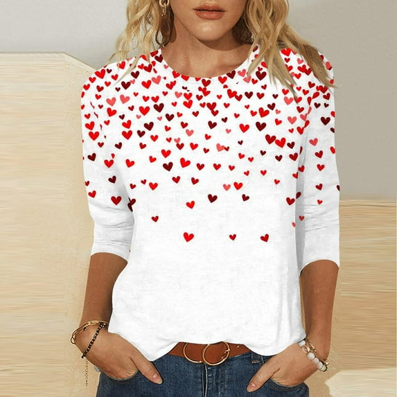 Xixinqiwan Plus Size Tops for Women,Womens Lover Heart Graphic Round Neck Shirt Valentines Day Funny Casual Seven Sleeve Gift Tee Tops