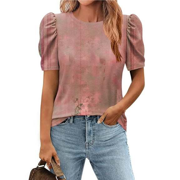 Xixinqiwan Plus Size Tops for Women,Women's Casual Round Neck Tops Basic Floral Printed Puffed Sleeves Blouse 2025 Spring Summer Tunic Shirts