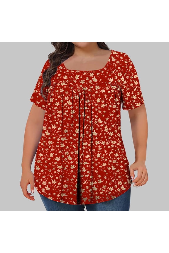 Plus Size Tops for Women,Womens Square Neck Tops Oversized T-Shirts Short Sleeve Tees Summer 2025 Casual Spring Fashion Clothes