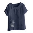 thumbnail image 1 of Xixinqiwan Plus Size Tops for Women,Womens Summer Tops Dressy Casual Short Sleeve Flowy Tunic Shirts Cute Round Neck Blouses Navy 2XL, 1 of 6