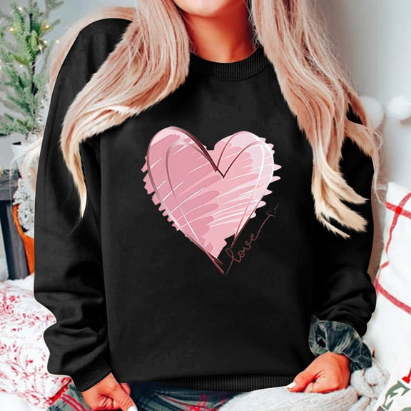 Xixinqiwan Plus Size Women Love Heart Sweatshirt,Women's Round Neck Raglan Sleeves Long Sleeved Valentine's Day Love Printed Top Sweater