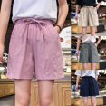 thumbnail image 1 of Xixinqiwan Shorts for Women under $5,Cotton Linen Shorts for Women Trendy High Waisted Casual Summer Pull On Drawstring Beach Shorts with Pockets, 1 of 5