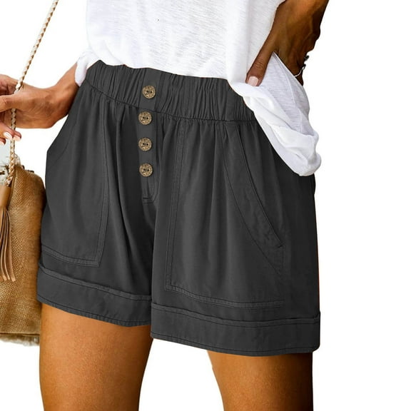 Xixinqiwan Shorts for Women under $5,Womens Shorts Solid Elastic Waist Pocketed Casual Short Pants Linen Comfy Beach Shorts for Casual Summer Dressy