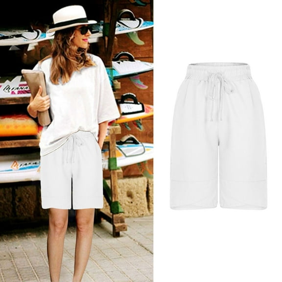 Xixinqiwan Shorts for Women under $5,Women Comfy Cotton High Waisted Shorts Casual Summer Ruffles Elastic Waist Short Pants with Pockets