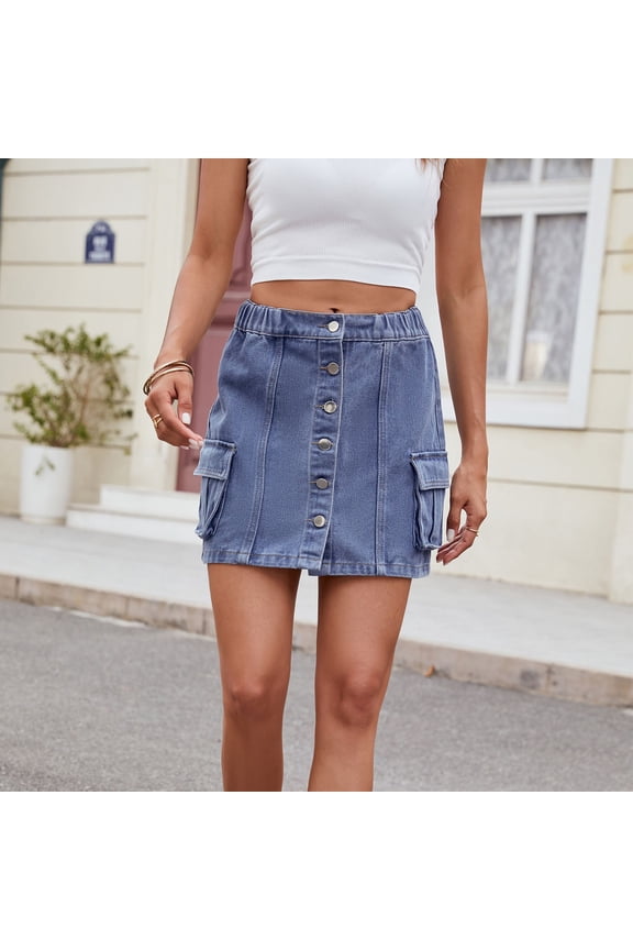 Skirts for Women 2025 Clearance,Women Denim Skirt High Waisted Cargo Skirt Trendy Stretchy Mini Button Front Short Pencil Skirt with Patch Pockets