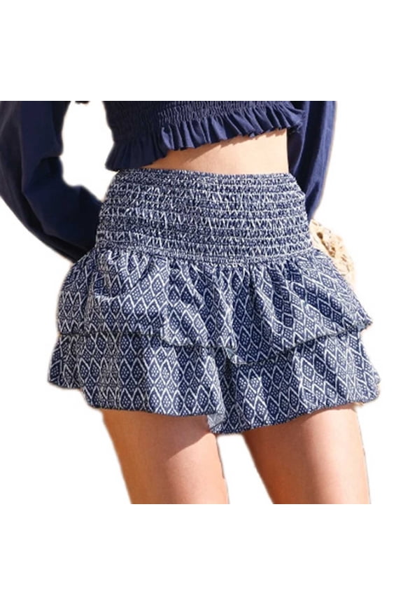 Skirts for Women 2025 Clearance,Women's Mini Skirt Mini Skirt Pleated Ruffle Printed Fashion Floral Skirts Half Skirts for Beach Wear