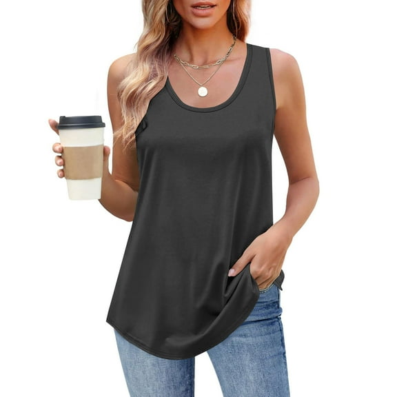 Xixinqiwan Sleeveless Tops for Women Summer Plus Size Tunic Tops Scoop Neck Casual Loose Fit Tank Tops