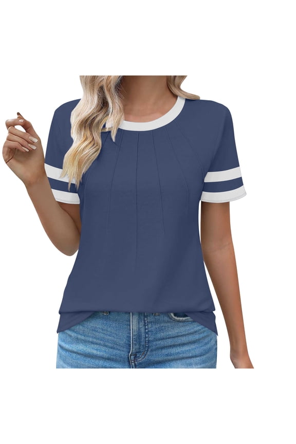Summer Short Sleeve Tops for Women,Women's Round Neck Fashionable Casual Short Sleeve Tee Shirts Clothes under $5.00