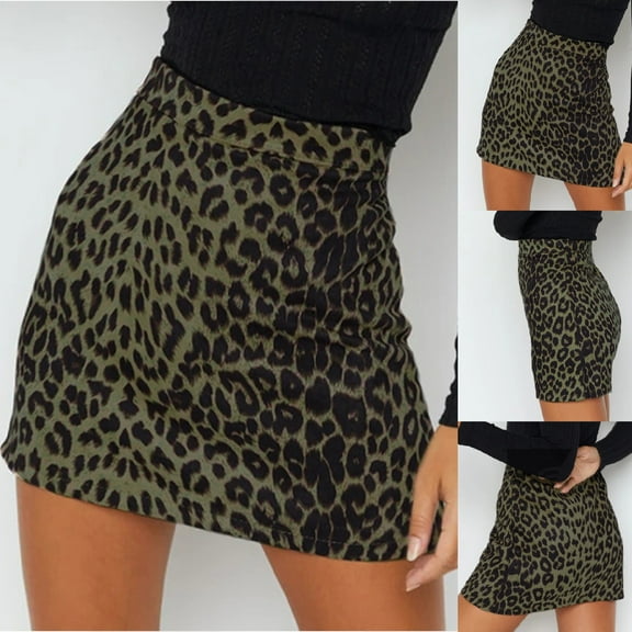 Xixinqiwan Summer Skirts for Women Clearance under $10,Mini Skorts for Women Leopard Printed Wrap Hip Short Skirts Zipper Side Split A-Line Mini Bodycon Skirt Pencil Club Skirts