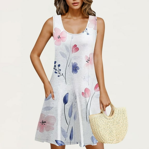 Xixinqiwan Summer Tank Dress for Women,Women's Sleeveless Casual Flowy Loose Short Tank Dress Cover-up Spring Summer Beach Dress