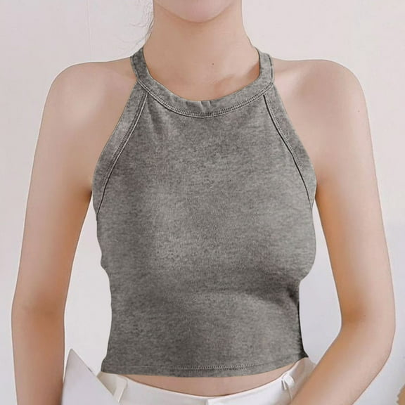 Xixinqiwan Summer Tops for Women under $10,Tank Top for Women Double Lined Crop Tops Summer Going Out Sleeveless Yoga Tops with Built in Pads